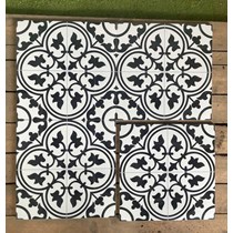 Gạch bông đá mờ giả cổ 30x30 Trắng hoa văn đen