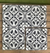 Gạch bông đá mờ giả cổ 30x30 Trắng hoa văn đen