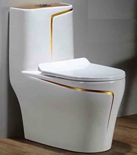Bồn cầu khối cao cấp trắng viền vàng