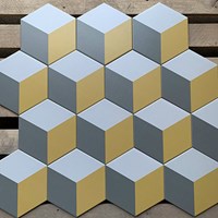 Gạch lục giác đẹp giá rẻ hình lập phương vàng xám 20x23