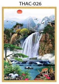 Gạch tranh 3D phong thủy thác nước 026