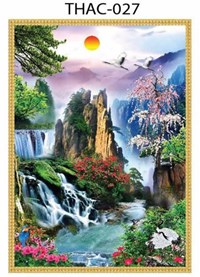 Gạch tranh 3D phong thủy thác nước 027
