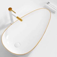 Lavabo đặt bàn trắng viền vàng